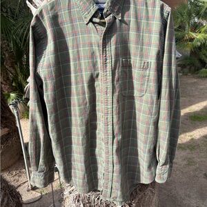 Lands' End Green and Red Plaid Men's Shirt
